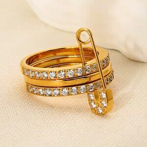 Lumière Pavé Trio Ring in 18K Gold Finish Stainless Steel